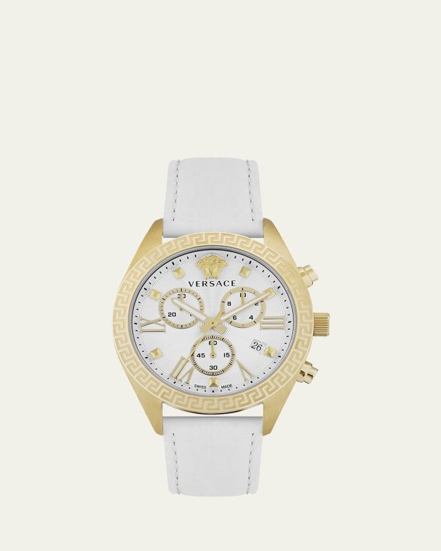 40mm Greca Chrono Watch with Leather Strap